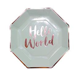 Ginger Ray Hello World Mint en Rose Gold Unisex Baby Shower papieren borden 8 stuks