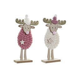 Adorno Navideño DKD Home Decor Poliéster Lana Madera MDF Reno (2 pcs) (12 x 5 x 23 cm)