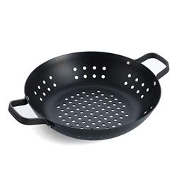 Merten & Storck Carbon Steel Barbecue Wok in Acciaio al Carbonio Pre-Stagionato, 30 cm, Grill, Cucina all'aperto, Barbecue, Nero