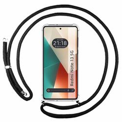 Tumundosmartphone Custodia a sospensione trasparente per Xiaomi Redmi Note 13 5G con cordone nero