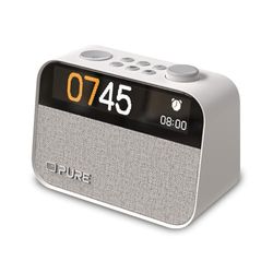 Pure Moment Reloj Despertador para Mesita de Noche y Oficina (Radio Digital Dab+/FM, Bluetooth, Máquina de Ruido Blanco, Ayuda para Dormir, Luz Despertador, Luz Nocturna, Pantalla Regulable) Blanco