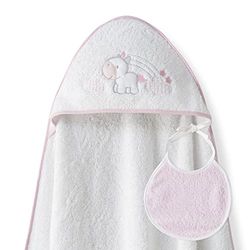 Ensemble Interbaby: Cape de bain Bébé a capuche avec bavoir - Licorne Nuage blanc et rose