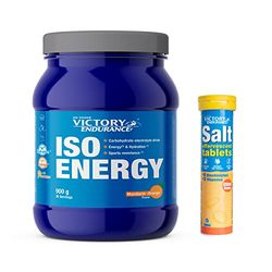 Victory Endurance PACK Iso Energy Sabor Naranja (900g) + Regalo Salt Effervescent (15 comprimidos). Energía e Hidratación óptima. Con Electrolitos y Vitaminas. Ideal para deportes de resistencia.