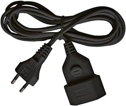 BRENNENSTUHL 1161800 - Alargador eléctrico IP20 H03VVH2-F 2x0,75 de 5 m (Negro) Con clavija y toma Tipo Euro