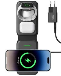 INIU Cargador Inalambrico 3 en 1 de Viajar, Base de Carga Magsafe 15W Carga Rapida para iPhone 16 15 Pro MAX 14 13 12 y Apple Watch Series 9 8 7 6 5 4 3 SE Ultra, AirPods Pro 4 3 Pro 2 ECC.