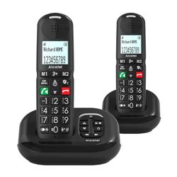 ALCATEL XL685 Voice Duo - Téléphone Fixe sans Fil DECT Senior Format XL avec Répondeur - Écran Haute Lisibilité - Grandes Touches - Audio Boost - Mains Libres - Blocage des Appels - 2 Combinés - Noir