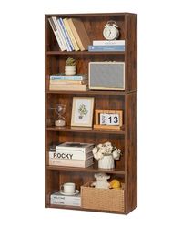 VEVOR 5 Tiers Narrow Bookshelf, 53 in Wooden Open Bookcase with Height-Adjustable Shelf, Freestanding Tall Display Storage Floor Bookcase Bookshelf for Library, Bedroom, Living Room, Office, Brown