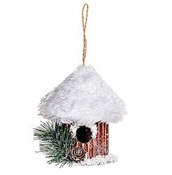 EUROCINSA Ref.28509 fågelhushänge i kartong guld med snötäckt tak 11 Ø x 13 cm 6 stycken, röd/vit, en storlek
