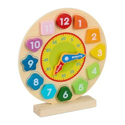 Relaxdays Reloj Educativo Infantil, Juguete de Madera, Aprender Las Horas, a Partir de 3 Años, para Escuela, Multicolor, Tablero de Fibras, 22,5 x 22 x 4 cm
