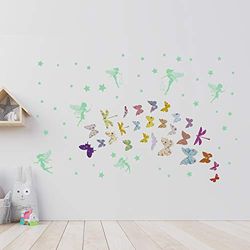 Glow in the dark, Fee, Bloemen Vlinder, Wanddecoratie, Kwekerij, Babykamer, Kinderen, mooi, Modern, Kinderen Muurstickers, Kleurrijk, Patroon, Bos, Avontuur