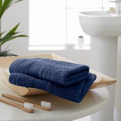 Catherine Lansfield Anti Bacterial Soft & Absorbent Cotton Face Cloth Pair Navy Blue