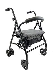 KMINA Loophulp voor ouderen met 4 wielen, inklapbaar, rollator voor ouderen met zitting, van aluminium met grijze drukremmen, gemaakt in Spanje