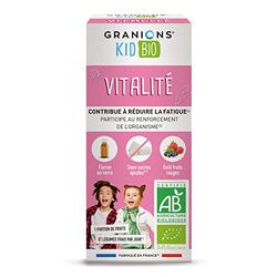 GRANIONS KID BIO KID BIO VITALITÉ - Certifié BIO - Goût fruits rouges - RÉDUIT LA FATIGUE - RENFORCE L'ORGANISME - Vitamine C + Mélange de plantes - Dès le plus jeune âge - 125 ml - Made in France