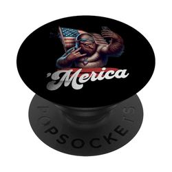 Bandera americana patriótica del 4 de julio Bigfoot 'Merica Rock PopSockets PopGrip Adhesivo