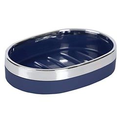 Home Basics Jabonera Ovalada, plástico ABS, Azul Marino