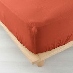 douceur d'intérieur, Fitted Sheet (160 x 200 cm) Angelia Terracotta, Cotton Gauze