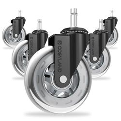 COSYLAND Parkett 10 mm kontorsstolshjul – genomskinliga kontorsstolshjul silver, set om 5 tysta hjul för släta golv, endast för 1KEA-stolar