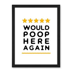 Artery8 Funny Bathroom Review Sign Five Stars Would Poop Here Again Funny Toilet Decor Artwork Framed Wall Art Print 18X24 Inch
