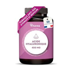 Acide Hyaluronique Pur 400 mg Vegan – Anti-Âge & Hydration - Formule Haute Absorption – 30 Comprimés – Fabriqué en France - Vitavea