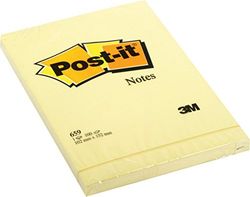 Post-it stora anteckningar, kanariegul, paket med 6 dynor, 101 mm x 152 mm, 100 ark per dyna - extra klisterlappar för väggar, bildskärmar och kylskåp