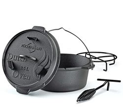 Küchenprofi Horno holandés para barbacoa de hierro fundido de 3,5 l de diámetro, 24 cm de diámetro, sin pies, olla de hierro fundido con tapa elevadora para parrilla, fogatas, todo tipo de cocinas (incluida inducción) y horno