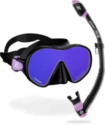 CRESSI Begränsad upplaga HiroQuest vuxenmask & snorkel set tillverkat x Steve Aoki_F-Dual Mask + Snorkel Supernova torr, svart/lila lins 380 blå/orange, en storlek, unisex