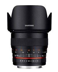 Samyang F111109101 - Alvo fotográfico DSLR para micro quatro terços (distância focal fixa de 50 mm, abertura f/1,4-22 AS UMC, diâmetro do filtro: 77 mm), preto