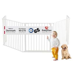 BabyDan Flex XL, 90-278 cm, Barrière de foyer/Porte d'escalier/Séparation de pièce/Entourage de feu, Blanche, Fabriqué au Danemark - barrière de bébé (Pet Gate/Carrière pour chiens)