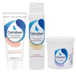 Cetraben Natural Oatmeal Cream (1 x 190g) & Body Wash (1 x 200ml), For Dry Sensitive & Eczema Prone Skin, Dermatological Creams For Dry Skin, Relieves Dry & Itchy Skin, Prevents Flare-Up (Pack of 2)
