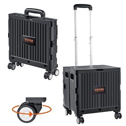 VEVOR Chariot de Courses Capacité de Charge 49,8 kg Caddie Pliable Utilitaire Portable avec Poignée Télescopique Robuste 4 Roues Transport pour Voyages, Courses, Déménagement, Bagages, Bureau, Noir