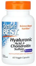 Doctor's Best -Acide hyaluronique + chondroïtine sulfate avec BioCell collagène | Soutien pour les articulations et la santé de la peau - 60 gélules