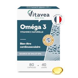 VITAVEA BIEN-ETRE - Omega 3 Vitamine E Naturelle - Huile de Poissons Sauvages Qualité Premium - Source d'EPA et DHA - Bien-être cardiovasculaire - 80 Capsules - 40 jours - Fabriqué en France