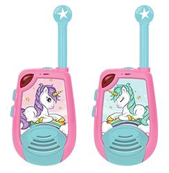 Lexibook Unicorn Walkie Talkie per bambini 2 km di trasmissione Funzione luce codice Morse Clip da cintura per il trasporto, batteria, rosa, TW25UNI