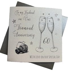 WHITE COTTON CARDS Code WA60H to My Husband On Our Diamond Anniversary, voor 60e verjaardag, handgemaakt