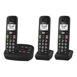 Panasonic KX-TGU133EXB Téléphone Numérique sans Fil avec Répondeur, Unité de Base et 3 Combinés, Écran LCD, Grosses Touches, Appel Favori, Compatible avec Les Appareils Auditifs, Noir