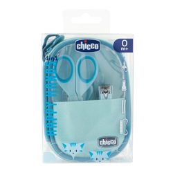 Chicco Happy Hand - Conjunto de cuidados de unhas para bebés: tesouras, corta unhas, lima e escova, cor azul