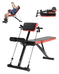 VEVOR Multifunctionele halterbank voor training van het hele lichaam, hyperextension bank met Romeinse stoel, belasting 350 kg, voor rug-, arm- en buikspiertraining, zwart + rood