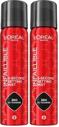 L'Oreal Paris Infallible 3-second Setting Spray, Long-Lasting Fixing Spray for Face, lightweight micro mist non-sticky, transfer proof, sets makeup for up to 36 Hour, 75ml (Pack of 2)