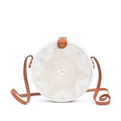 Rattan Bags for Women - Handmade Wicker Woven Purse Handbag Circle Boho Bag Bali, White