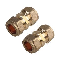 JD Brands 15mm Compression Straight Connectors (2 Pack) | Heavy-Duty Brass Compression Fittings for Copper Pipes | Leak-Proof 15mm Plumbing Joints – Easy to Install