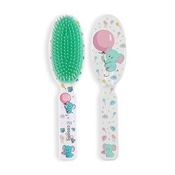 Cepillo de pelo para Bebé de 0-8 meses - Con Púas Suaves y Flexibles - Ideal para Limpiar Costra Láctea sin Dolor o Incomodidad - Sin BPA - Con Dibujo de Elefantes - Ecofriendly - Casalfe