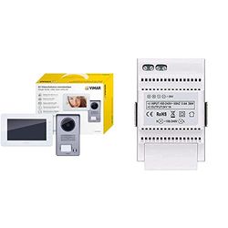 Vimar 40103 Alimentatore per Videocitofono, Installazione su Guida DIN (60715 Th35), 3 Moduli, Bianco & K40910 Kit Videocitofono Monofamiliare da Parete, Grigio la Targa e Bianco Il Monitor