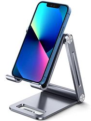 UGREEN Support Téléphone Bureau en Aluminium Stand Smartphone Pliable Ajustable Compatible avec iPhone 15 Plus Pro Max 14 13 Galaxy S23 S22 S21 Ultra Note 20 S20 S10 S9 (Gris)