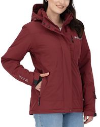 DEPROC-Active Damen Winterjacke Skijacke Abnehmbare Kapuze gefüttert Wasserdicht Wetterfest Windbreaker Übergangsjacke Parka Impermeabile, Vino, 50 Donna