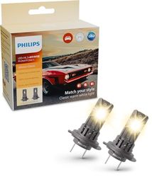 Philips Ultinon Classic lampadina LED per fari auto (H7/H18), luce bianca calda 3.500K, luce colorata alogena, 80% di luminosità in più, lampadina LED facile da montare, set da 2