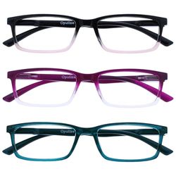 OPULIZE See - Occhiali da Lettura Filtro Set da 3 Luce Blu Montatura Stretta Cerniere a Molla Migliorano il Sonno Gaming Computer Anti Riflesso Rosa al Nero Viola Turchese Uomo Donna BBB9-45Q +1.50