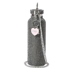 FACKELMANN Paris Hilton - Borraccia con glitter nero, 750 ml, con corpo in acciaio inox e strass, con ciondolo in metallo e catena rimovibile, ideale per viaggiare
