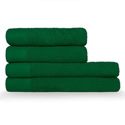 furn. Lot de 4 Serviettes de Bain texturées en Coton Vert foncé