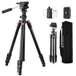 K&F CONCEPT Trípode Cámara 196cm O234A0+BV01 con Cabezal Giratorio de 3 Vías Inclinación +100°/-70°, Carga 4kg para SLR, DSLR, Smartphone con Soporte para Teléfono