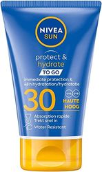 NIVEA SUN Solar Milk Protect & Nawilża format podróży FPS 30 (1 x 50 ml), nawilżający krem przeciwsłoneczny 48H, ochrona przeciwsłoneczna z biodegradowalną formułą